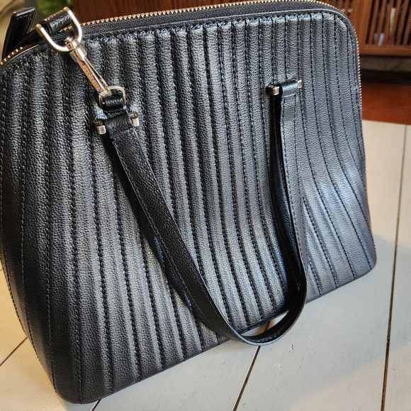 Kate Spade Black Leather Patterson Drive Quilted Large Dome Satchel Adjustable - Picture 8 of 13